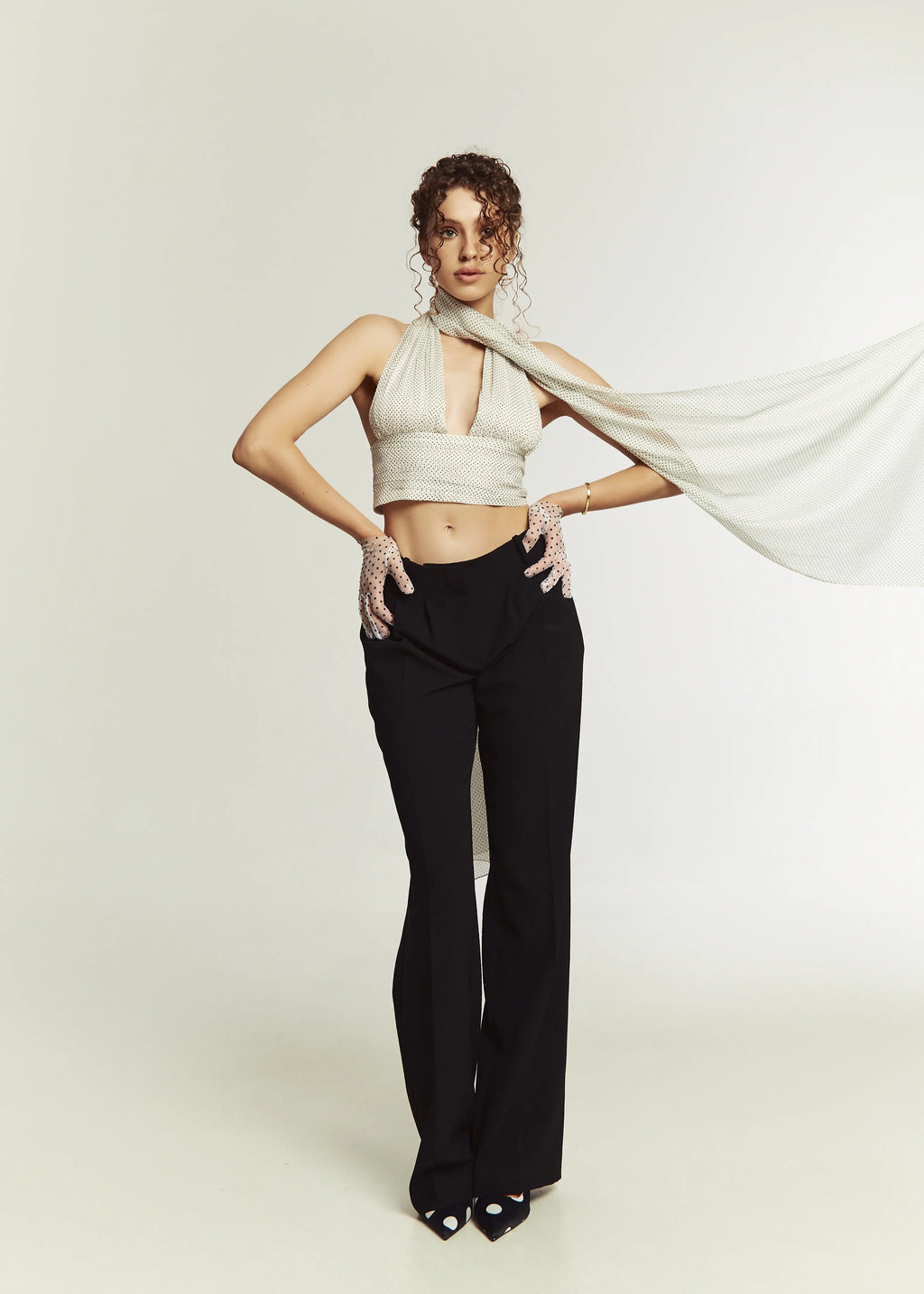 YUU Polka Dot Silk Top - Айворі