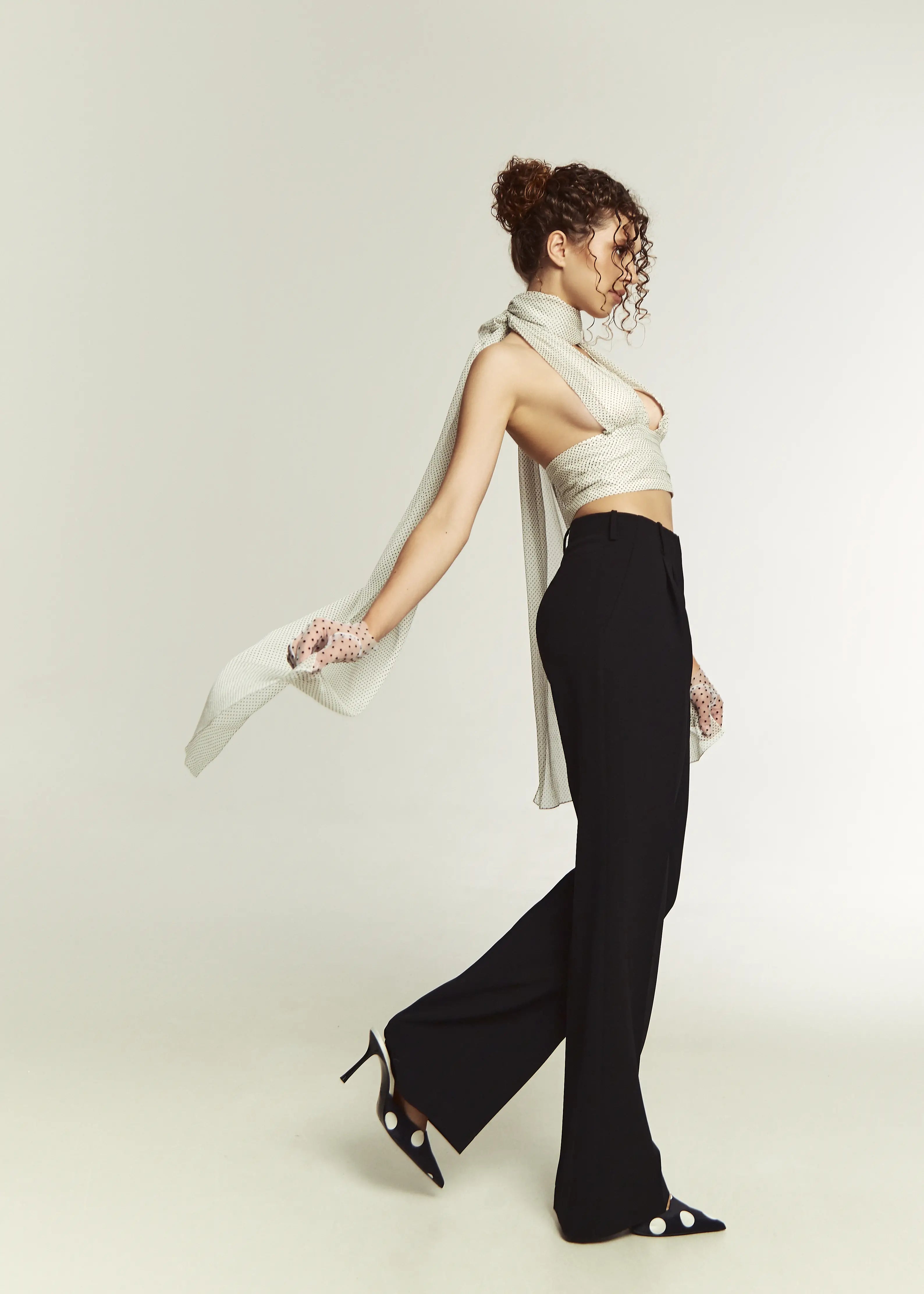 YUU Polka Dot Silk Top - Айворі
